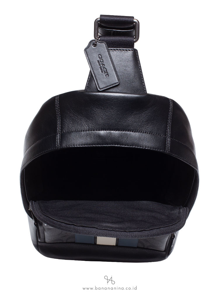 COACH Men 67249 Signature Houston Varsity Sling Pack Charcoal Denim Chalk