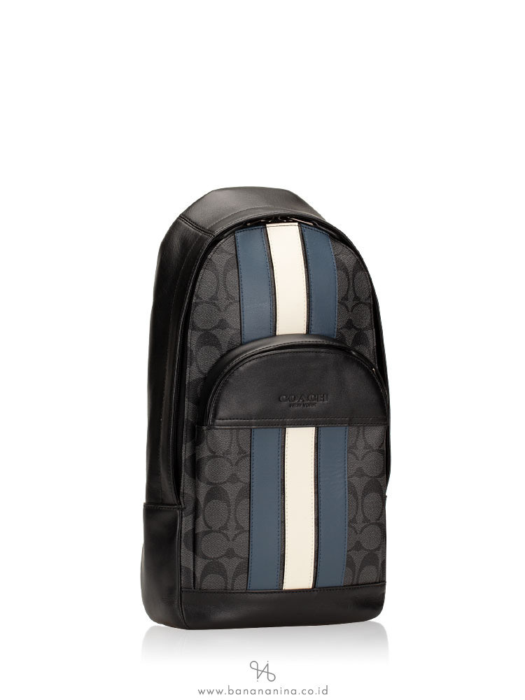 COACH Men 67249 Signature Houston Varsity Sling Pack Charcoal Denim Chalk
