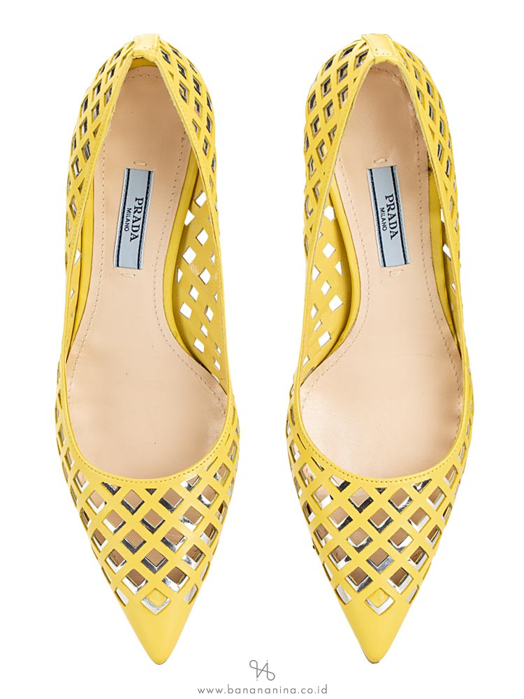 PRADA 1I436G Capretto Perforated Leather Pump Ananas Sz 36.5