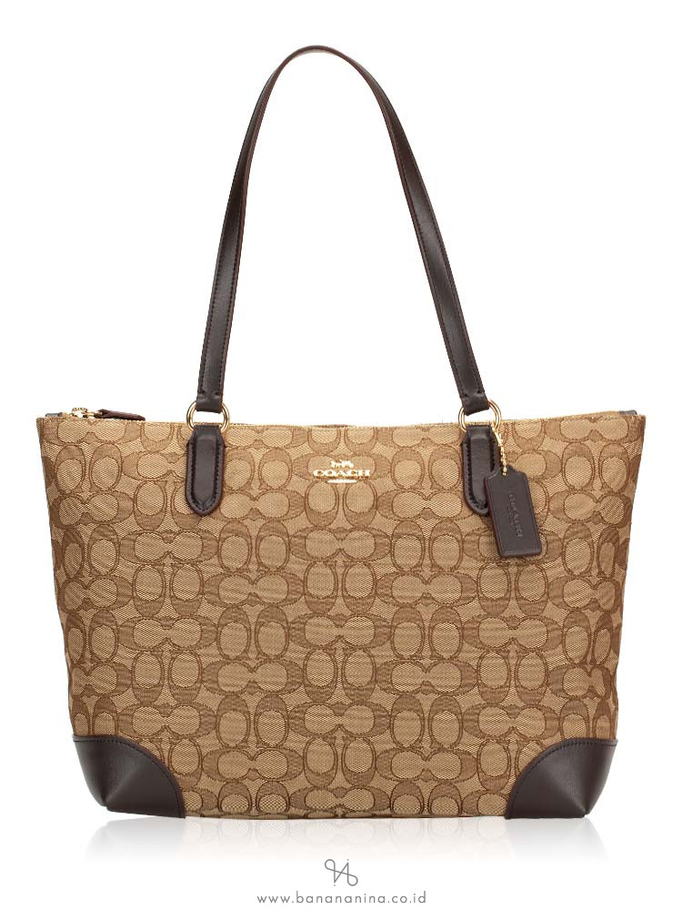 COACH 29958 Outline Signature Zip Tote Khaki Brown