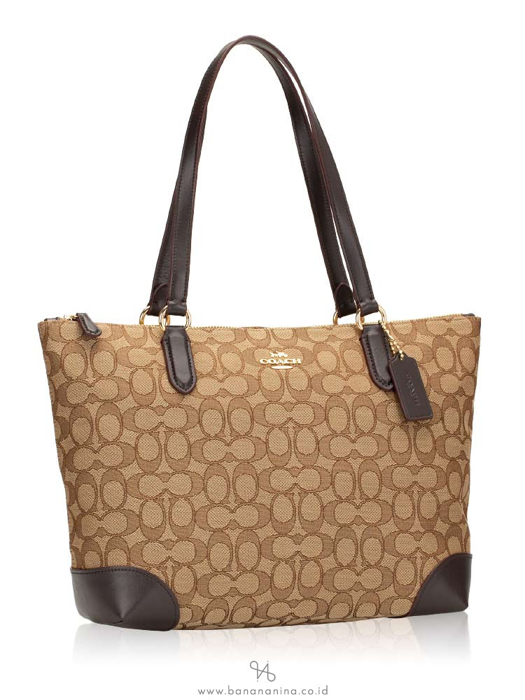 COACH 29958 Outline Signature Zip Tote Khaki Brown