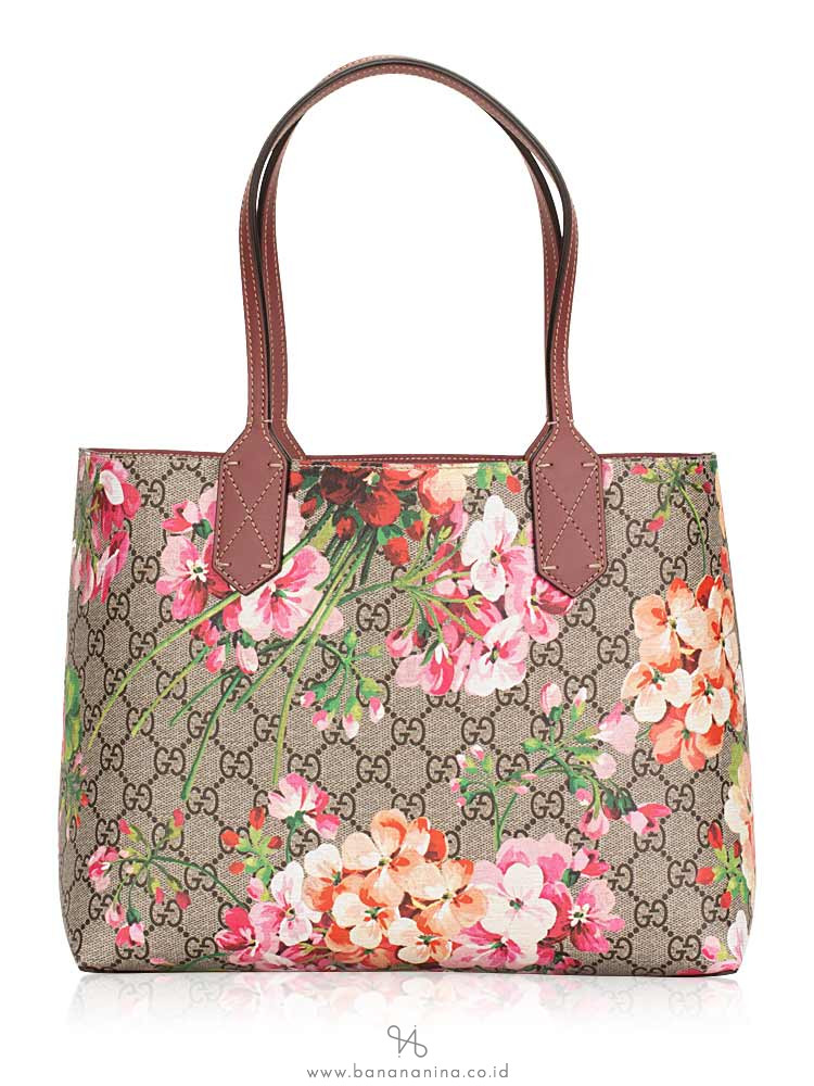 GUCCI GG Supreme Blooms Small Reversible Tote Antique Rose