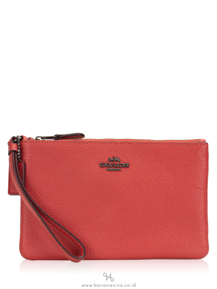 COACH 22952 Polished Leather Small Wristlet Washed Red