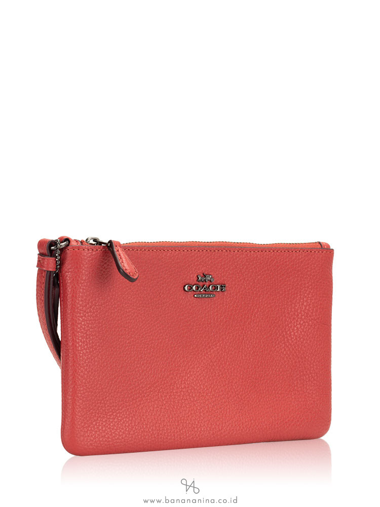 COACH 22952 Polished Leather Small Wristlet Washed Red