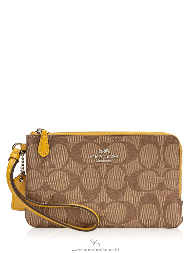 COACH 87591 Signature Double Wristlet Khaki Flax