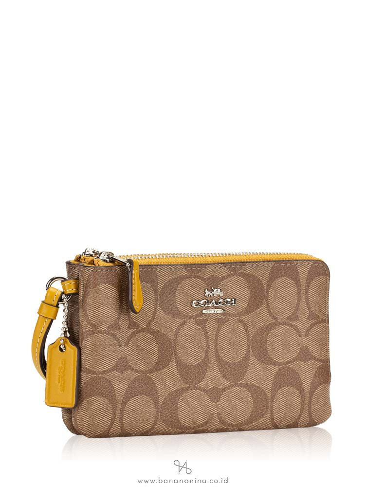COACH 87591 Signature Double Wristlet Khaki Flax