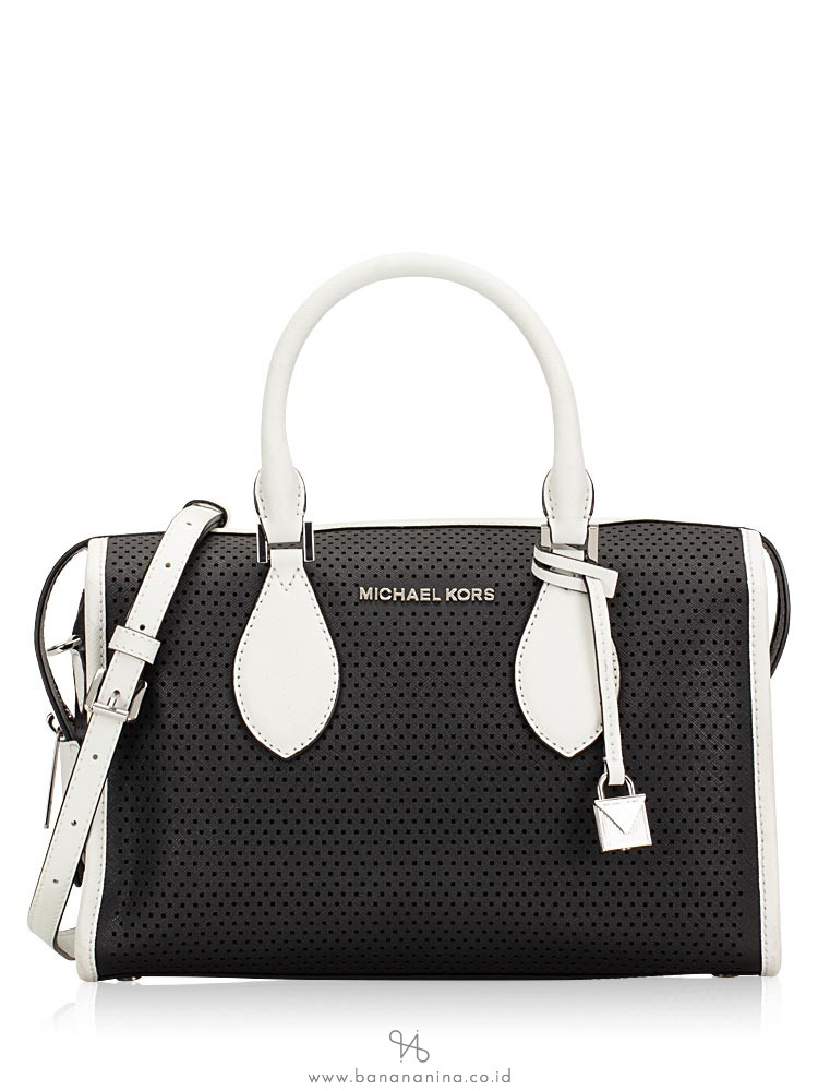 MICHAEL KORS Lacey Perforated Small Duffle Bag Black Optic White