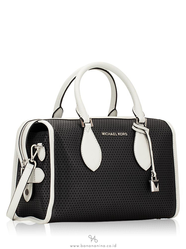 MICHAEL KORS Lacey Perforated Small Duffle Bag Black Optic White