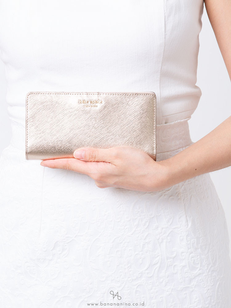 KATE SPADE Cameron Large Slim Bifold Wallet Metallic Blush