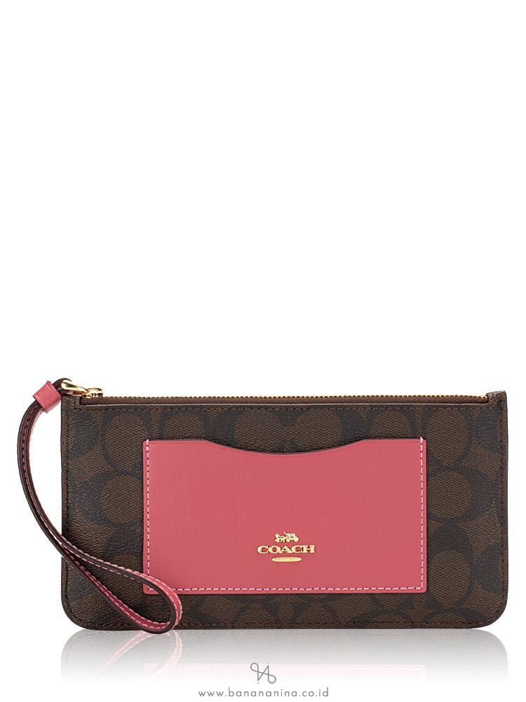 COACH 37565 Signature Large Wristlet Brown Strawberry
