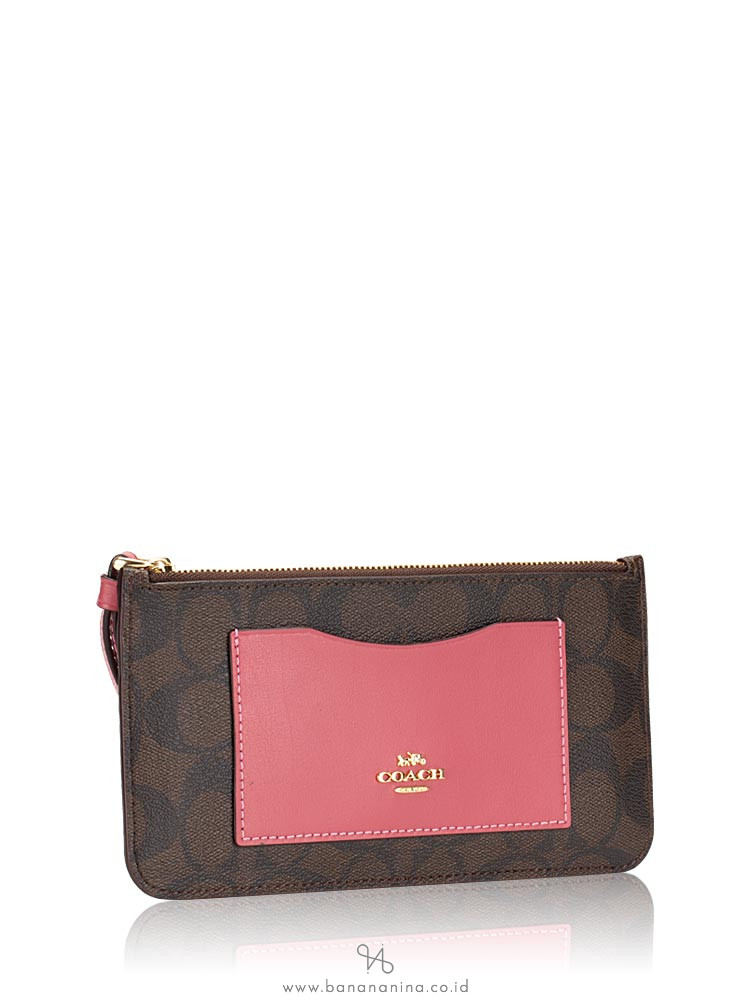 COACH 37565 Signature Large Wristlet Brown Strawberry