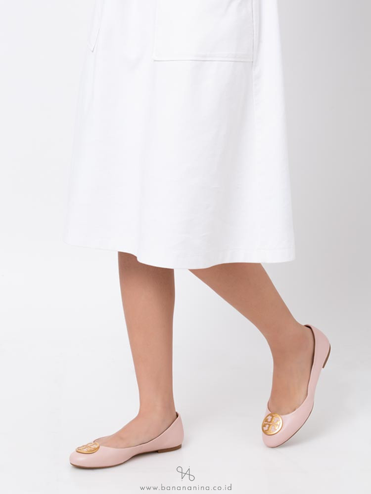 TORY BURCH Benton Leather Flats Sea Shell Pink Sz 9