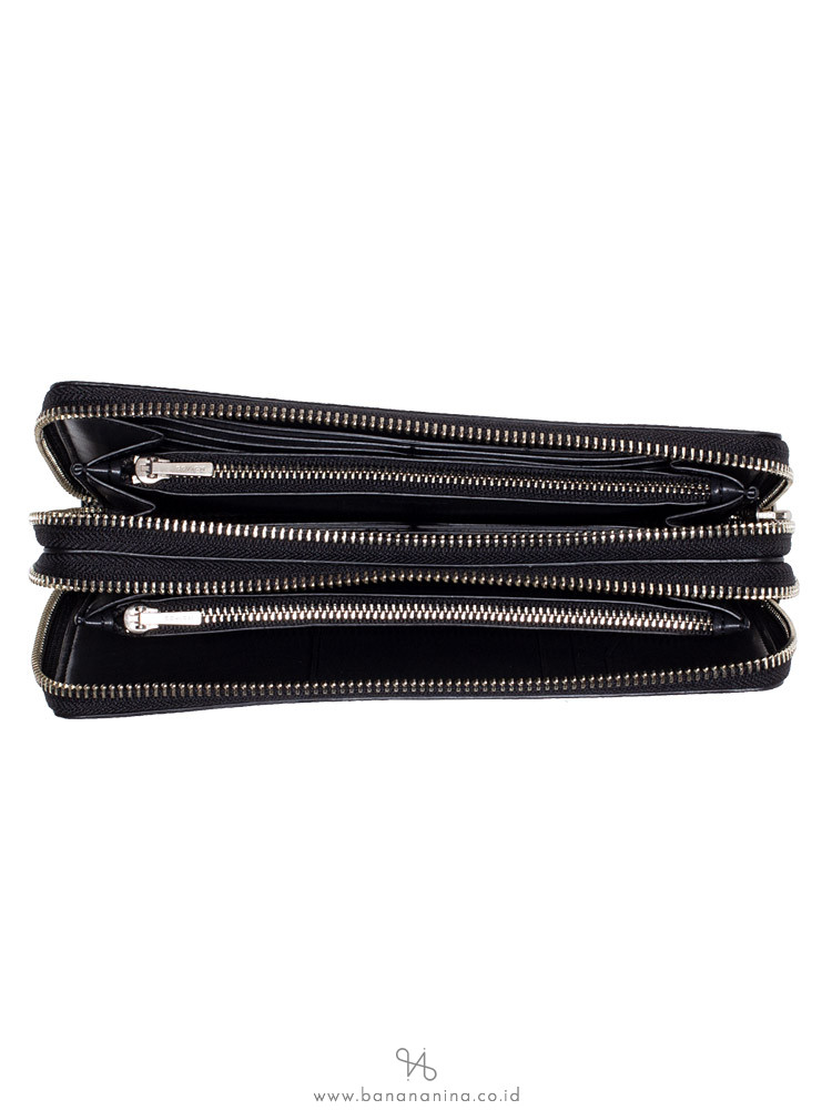 COACH 39148 Gingham Double Zip Travel Wallet Black Multi