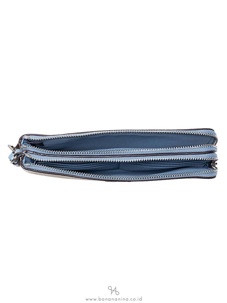 COACH 16109 Signature Double Zip Wallet Khaki Cornflower