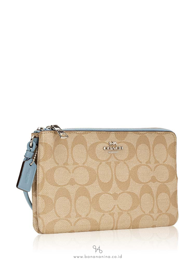 COACH 16109 Signature Double Zip Wallet Khaki Cornflower