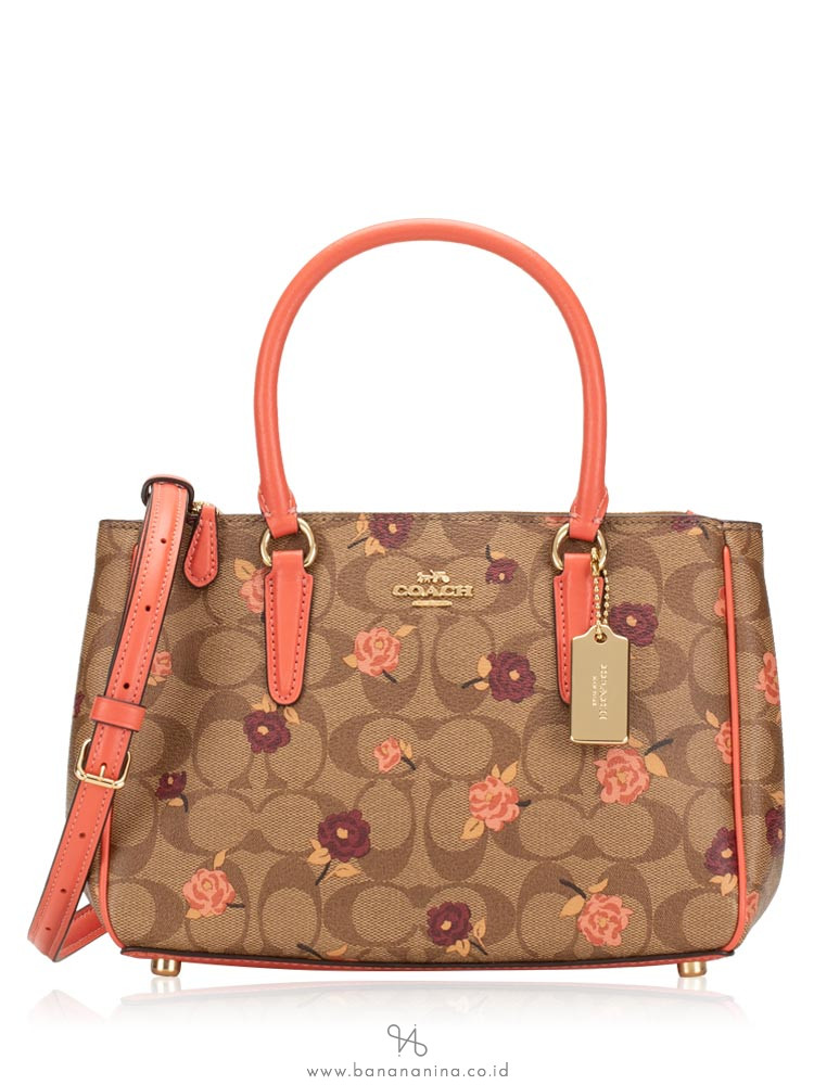 COACH 44961 Signature Tossed Peony Mini Surrey Khaki Pink Multi
