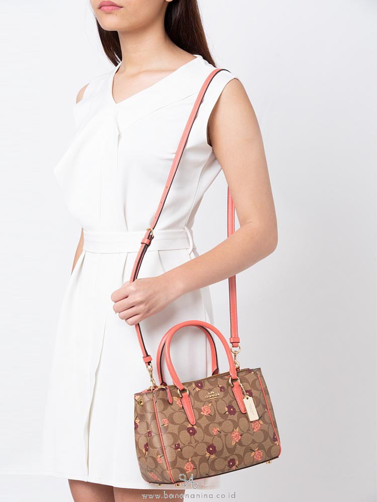 COACH 44961 Signature Tossed Peony Mini Surrey Khaki Pink Multi