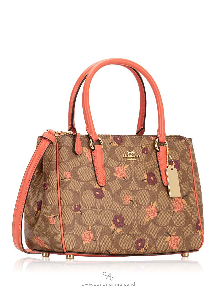 COACH 44961 Signature Tossed Peony Mini Surrey Khaki Pink Multi