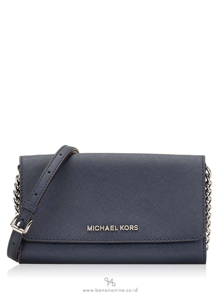 MICHAEL KORS Jet Set Travel Large Phone Crossbody Navy Silver