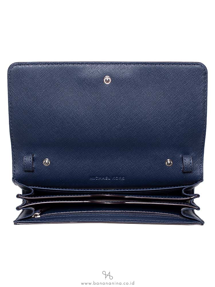 MICHAEL KORS Jet Set Travel Large Phone Crossbody Navy Silver