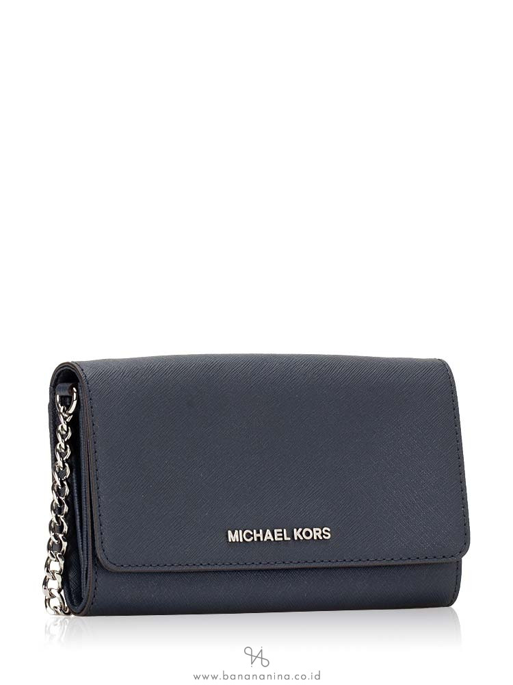 MICHAEL KORS Jet Set Travel Large Phone Crossbody Navy Silver