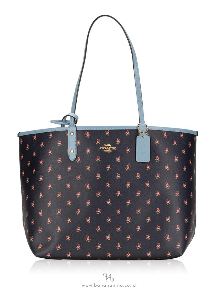 COACH 66926 Floral Ditsy Print Reversible Tote Midnight Cornflower