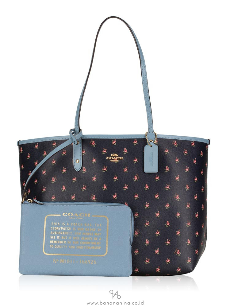 COACH 66926 Floral Ditsy Print Reversible Tote Midnight Cornflower