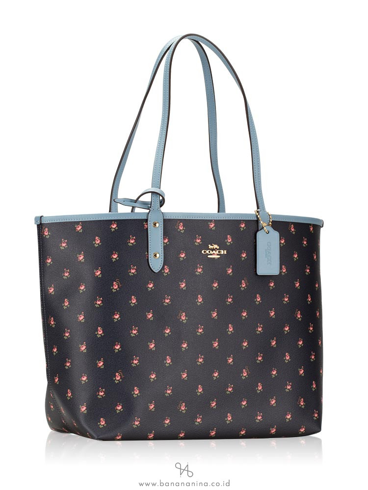 COACH 66926 Floral Ditsy Print Reversible Tote Midnight Cornflower