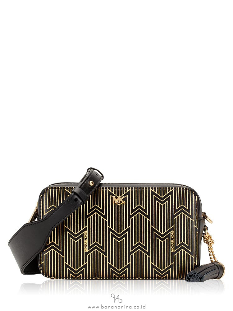MICHAEL KORS Metallic Deco Small Camera Bag Black Gold