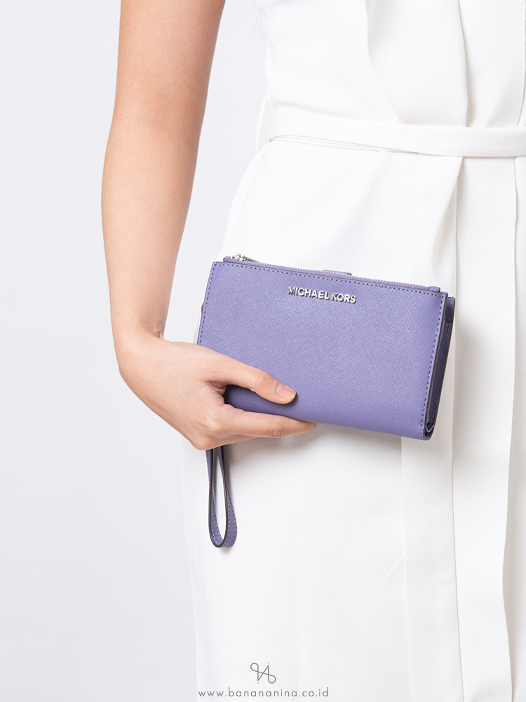 MICHAEL KORS Jet Set Saffiano Double Zip Wristlet Amethyst