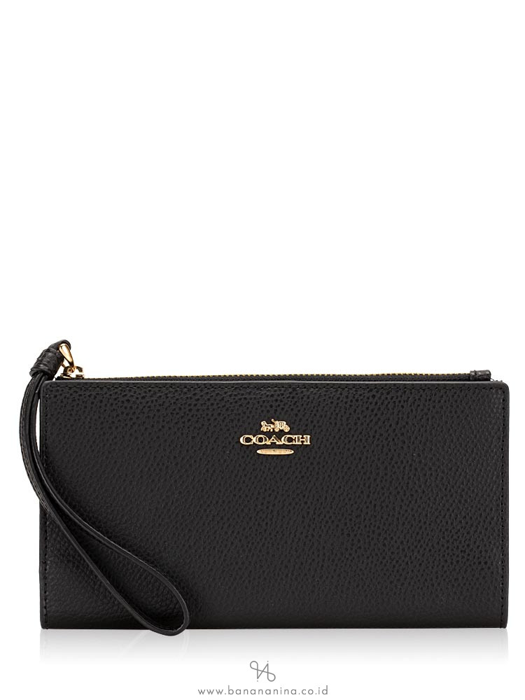 COACH 73156 Pebbled Leather Long Wallet Black