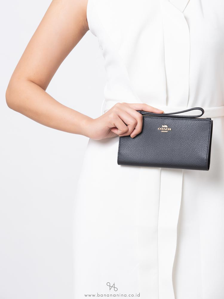 COACH 73156 Pebbled Leather Long Wallet Black