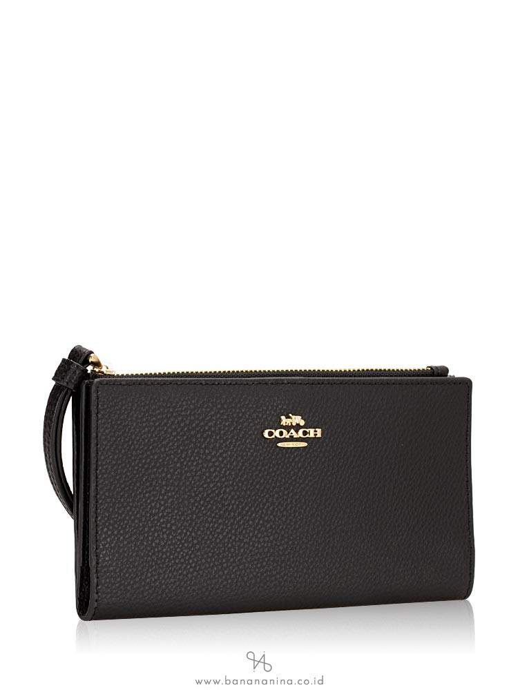 COACH 73156 Pebbled Leather Long Wallet Black