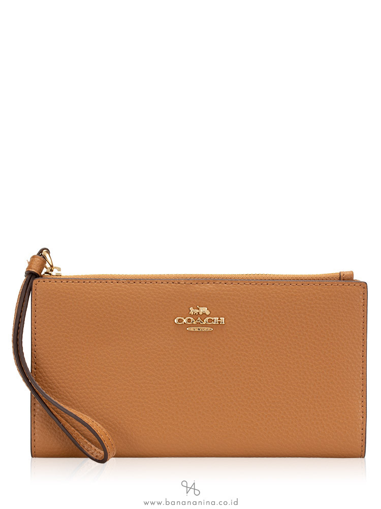 COACH 73156 Pebbled Leather Long Wallet Light Saddle