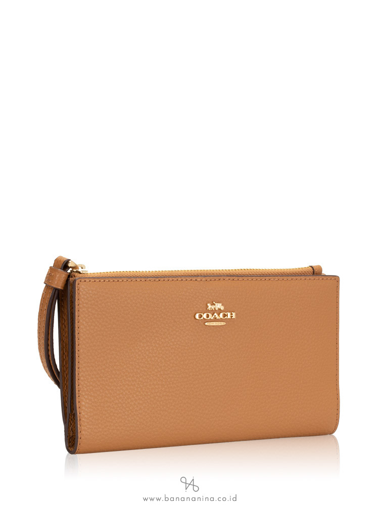 COACH 73156 Pebbled Leather Long Wallet Light Saddle