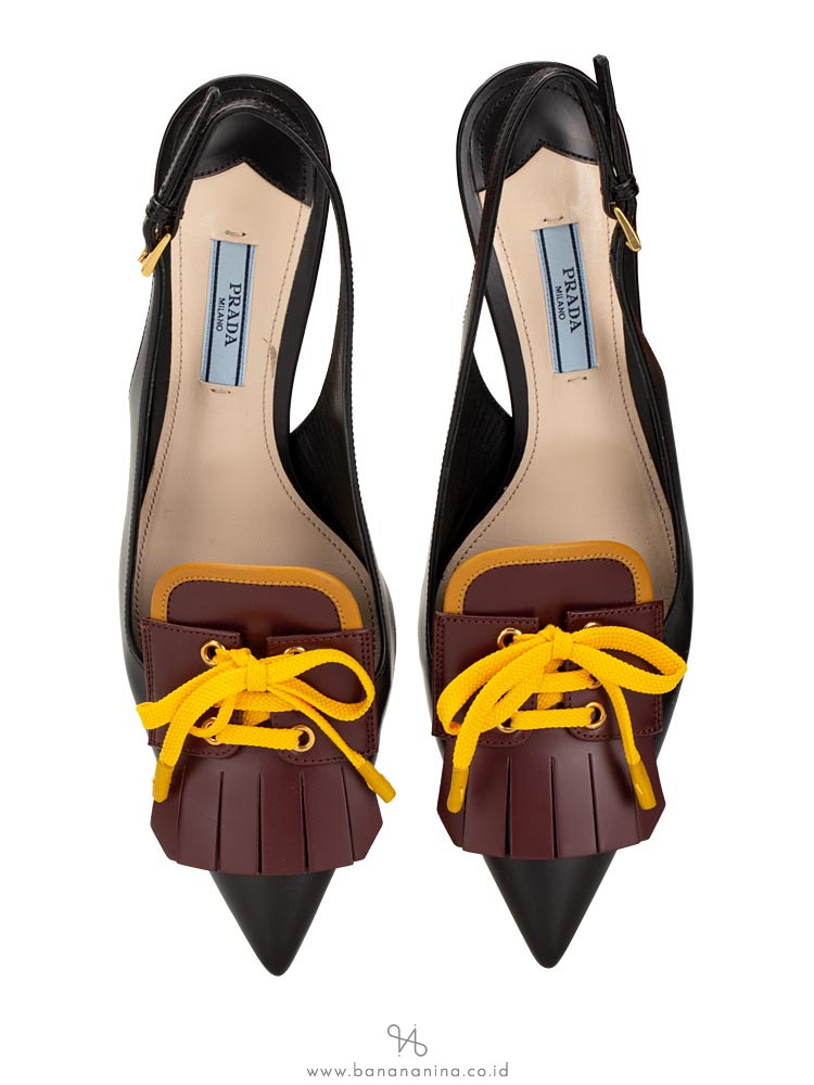 PRADA Spazzolato Rois Heels Nero Bordeaux Sz 37.5