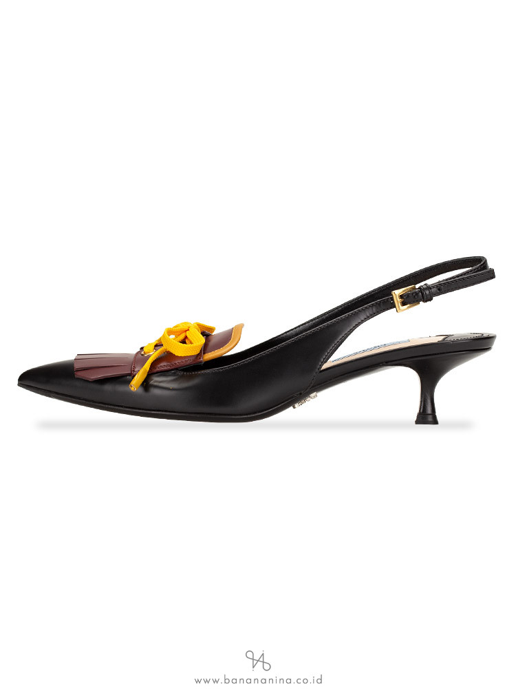PRADA Spazzolato Rois Heels Nero Bordeaux Sz 37.5