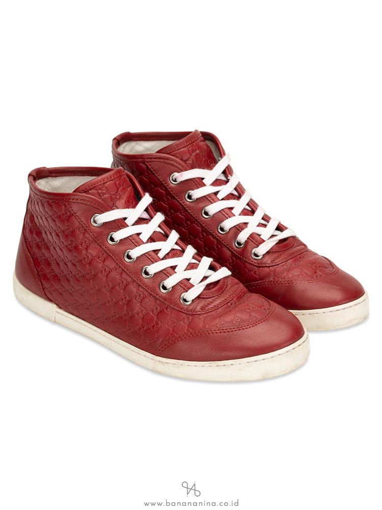 GUCCI Micro Guccissima High Top Sneakers Rosso Sz 36.5