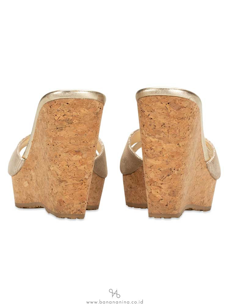 JIMMY CHOO Pandora Wedges Sandals Champagne Sz 37.5
