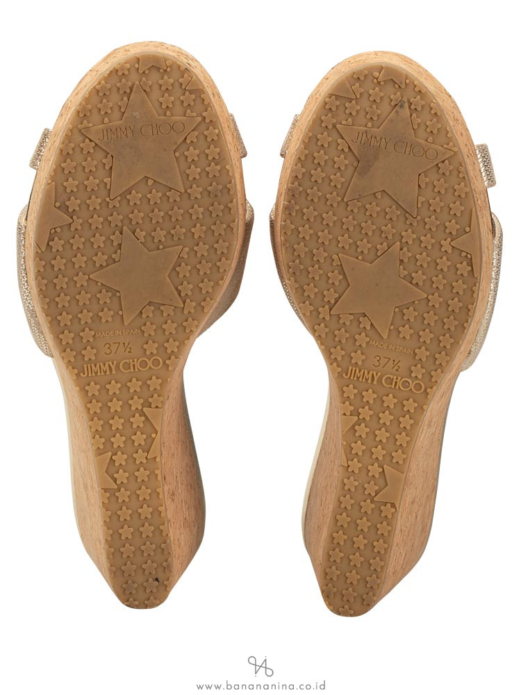JIMMY CHOO Pandora Wedges Sandals Champagne Sz 37.5
