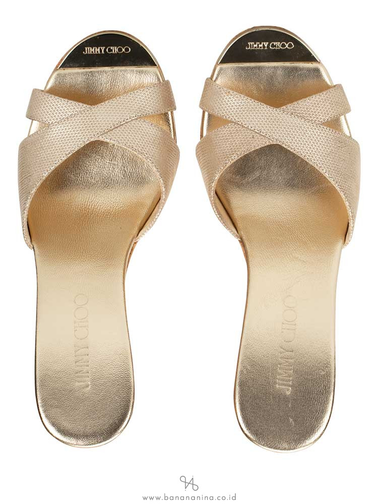JIMMY CHOO Pandora Wedges Sandals Champagne Sz 37.5