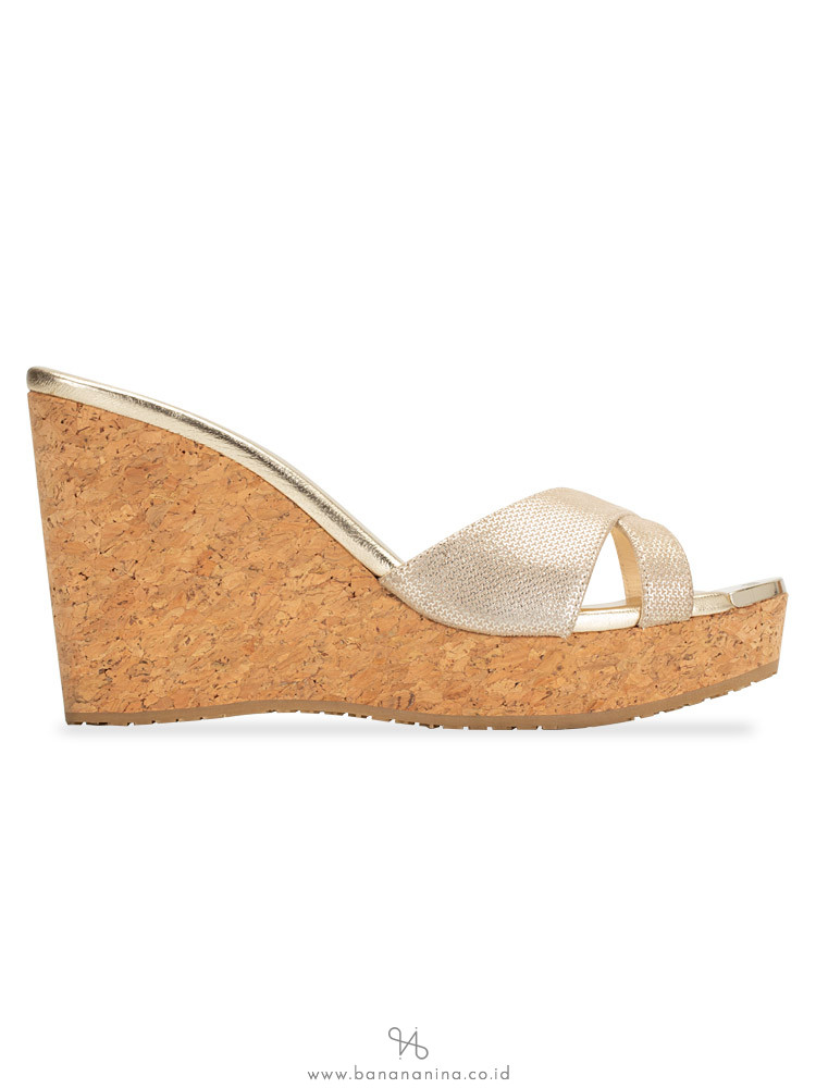 JIMMY CHOO Pandora Wedges Sandals Champagne Sz 37.5