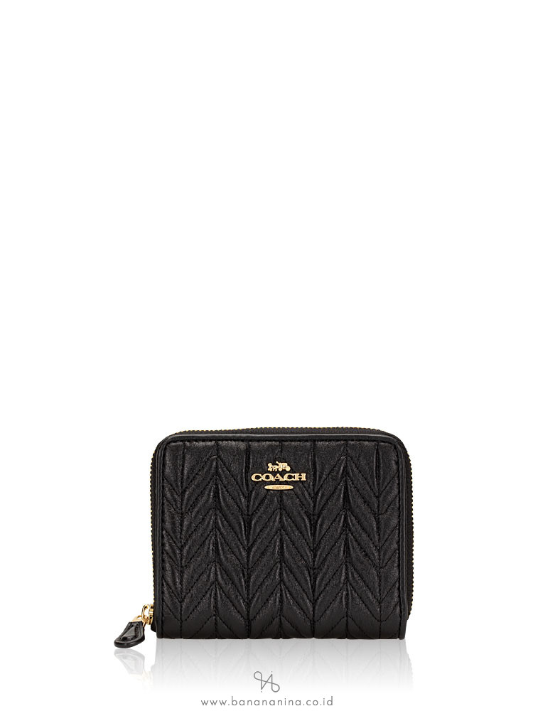 COACH 73393 Quilting Leather Small Zip Wallet Black