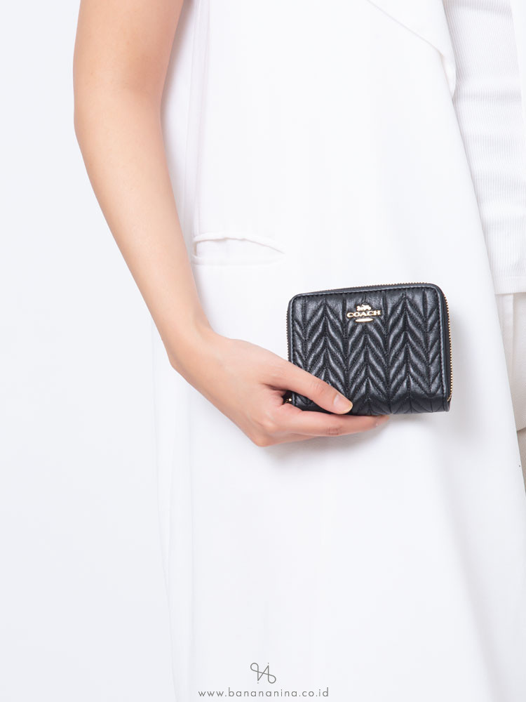 COACH 73393 Quilting Leather Small Zip Wallet Black