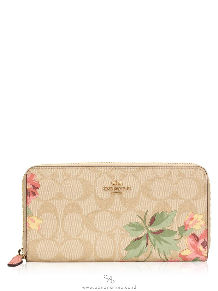 COACH 73345 Signature Lily Print Zip Wallet Light Khaki Pink Multi
