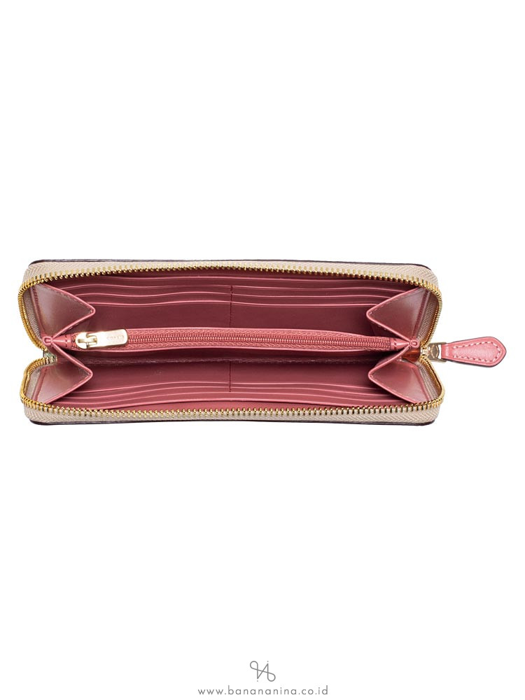COACH 73345 Signature Lily Print Zip Wallet Light Khaki Pink Multi