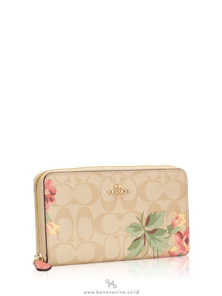 COACH 73345 Signature Lily Print Zip Wallet Light Khaki Pink Multi
