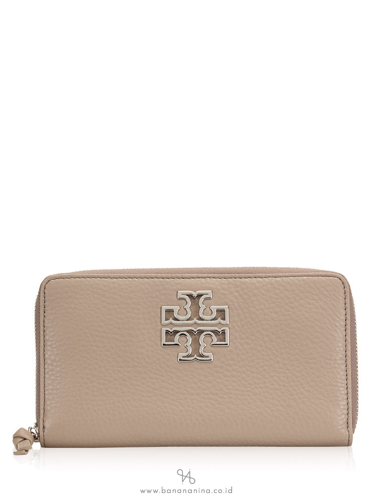 TORY BURCH Britten Leather Zip Wallet French Gray