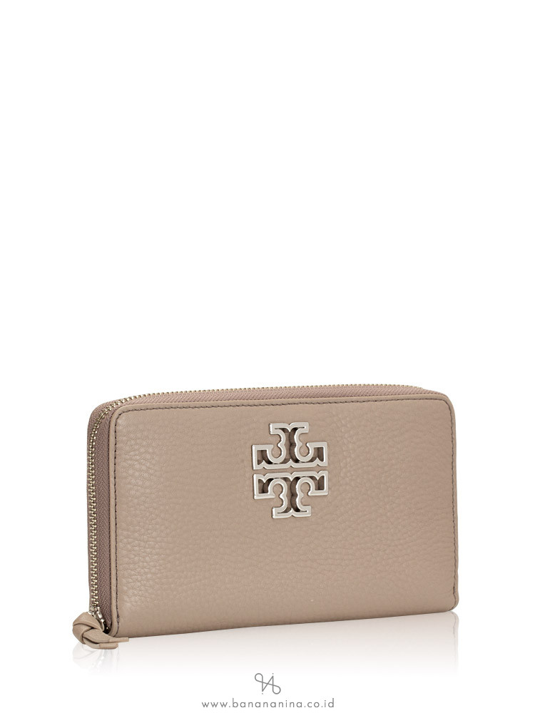 TORY BURCH Britten Leather Zip Wallet French Gray