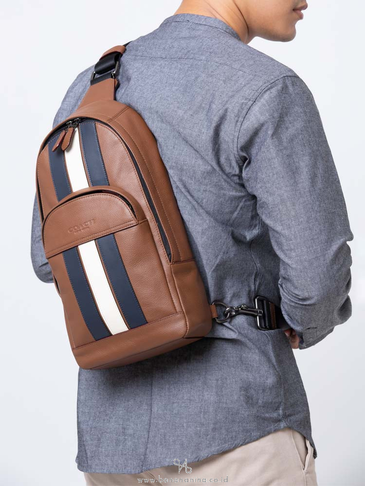 COACH Men 49318 Houston Varsity Sling Pack Saddle Midnight Navy Chalk